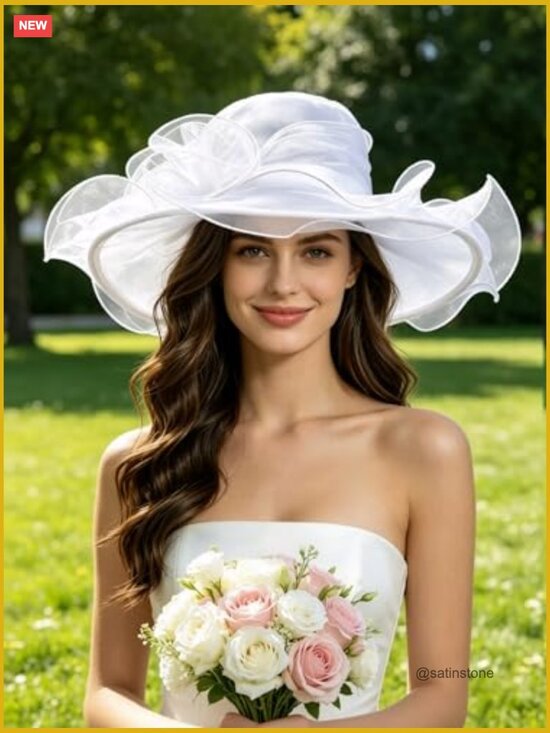 Organza Church Fascinator Bridal Tea Party Wedding Hat Wide Brim main image 4